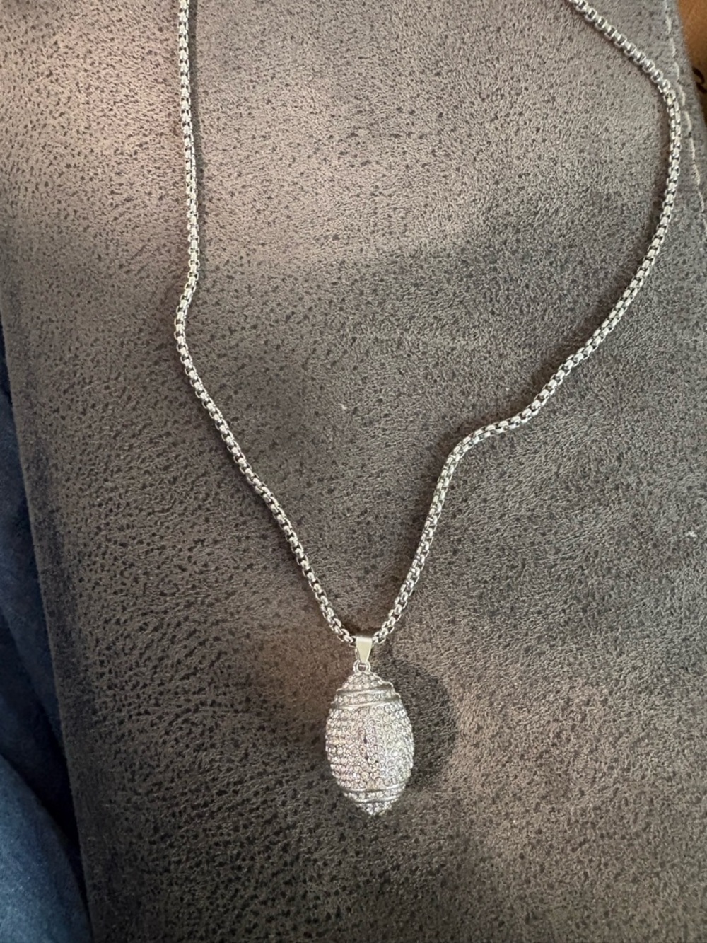 Sterling Silver Pave football Pendant Necklace - Silver